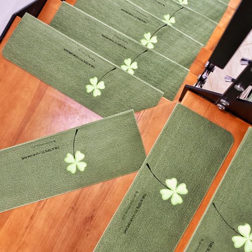 Hearda Treppenstufen Matten Treppe Treppenteppich, Stufenmatten 5/10 Stück, Treppenteppich Selbstklebend, Antirutschmatte Innenbereich für Schutz Kinder (5PCS-55CM,Grüne Blume) von Hearda