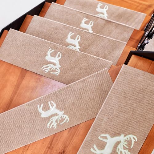 Hearda Treppenstufen Matten Treppe Treppenteppich, Stufenmatten 5/10 Stück, Treppenteppich Selbstklebend, Antirutschmatte Innenbereich für Schutz Kinder (5PCS-55CM,Kamel Hirsch) von Hearda
