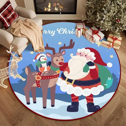 Hearda rutschfest Teppich, 3D Weihnachten Reppich Schlafzimmer, Rund Rot Innenbereich Teppich, Reppich für Wohnzimmer, Kinderzimmer, Büro (Blau 1,100cm) von Hearda