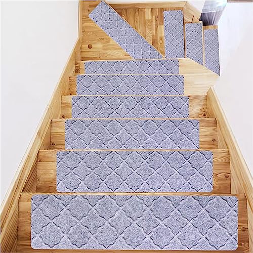 Treppenstufen Matten, Hearda Rechtwinklig 76x20.3cm Treppe Treppenteppich, Stufenmatten 15 stück, Treppenteppich Selbstklebend, Antirutschmatte Innenbereich für Schutz Kinder, Ältere (Hellgrau2,15 pc) von Hearda