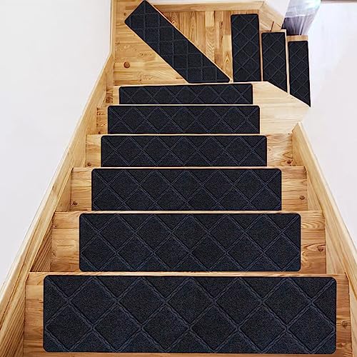 Treppenstufen Matten, Hearda Rechtwinklig 76x20.3cm Treppe Treppenteppich, Stufenmatten 15 stück, Treppenteppich Selbstklebend, Antirutschmatte Innenbereich für Schutz Kinder, Ältere (Schwarz B,15 pc) von Hearda