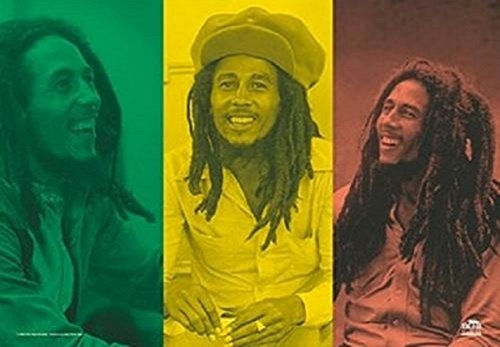 Bob Marley Rasta Collage One love Nue Textil-Flaggen-Plakat 75cm x 110cm von Heart Rock