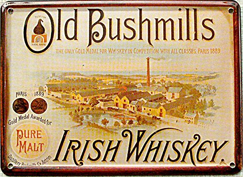 Mini-Blechschild Old Bushmills Irish Whiskey (Fabrik), 11 x 8 cm von Heart of Ireland