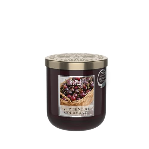 HEART & HOME - Duftkerze auf Basis von natürlichem Sojawachs für Zuhause - Kleines Glas Schwarze Kirsche - Brenndauer 30h - Geschenk, Dekoration und Duft für Zuhause von Heart & Home