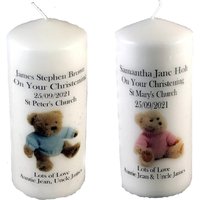 Personalisierte Taufkerze Teddybär Geschenk, Rosa Oder Blau Personalisierte Taufkerze Teddybär Geschenk, Rosa Oder Blau von HeartGiftDesigns