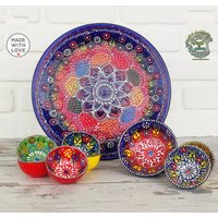 9x Keramik Geschirr Set Schalen & Tablett | Platter Chip Dip Snack Appatizer Saucen Tapas Service Moderne Küche Dekor Fliese von HeartOfAnatolia