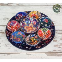 Keramik Serviertablett Schalen Set Von 8 Frühstück Geschirr Handbemalte Tablett & Chip Und Dip Tapas Snack Nüsse Schüsseln Einzigartige Geschenke von HeartOfAnatolia