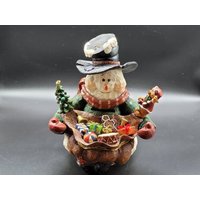 Vintage Weihnachts-Vorspeisen-Messer-Set, Schneemann, Weihnachts-Ton-Schneemann, Hors D'oeuvres, Vintage-Weihnachtsdekorationen von HeartOldStuff