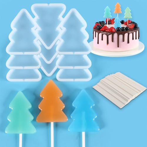 3 Stück Weihnachtsbaum Lutscher Silikonform Weihnachten Süßigkeiten Formen mit 20 Stäbchen Schokolade Fondant Form für Xmas Party Backen Dekoration von HeartYue