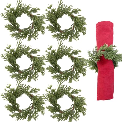 Serviettenringe mit Tannennadeln, Weihnachtsdekoration, Tannennadel, Weihnachtsdekoration, Grün, Tannennadel-Serviettenhalter, Zedernholz, Tischdekoration für Weihnachten, Neujahr, Partyzubehör, 6 Serviettenringe mit Tannennadeln, Weihnachtsdekoration, Tannennadel, Weihnachtsdekoration, Grün, Tannennadel-Serviettenhalter, Zedernholz, Tischdekoration für Weihnachten, Neujahr, Partyzubehör, 6 von HeartYue