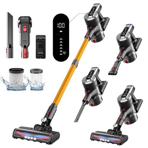 Akku Staubsauger Kabellos 45000Pa/550W Akkusauger Leise - Bis zu 60 Min Laufzeit mit LED Display und Anti Tangle Bürste Für Tierhaare Hartböden Teppich, Gold Akku Staubsauger Kabellos 45000Pa/550W Akkusauger Leise - Bis zu 60 Min Laufzeit mit LED Display und Anti Tangle Bürste Für Tierhaare Hartböden Teppich, Gold von Hearten