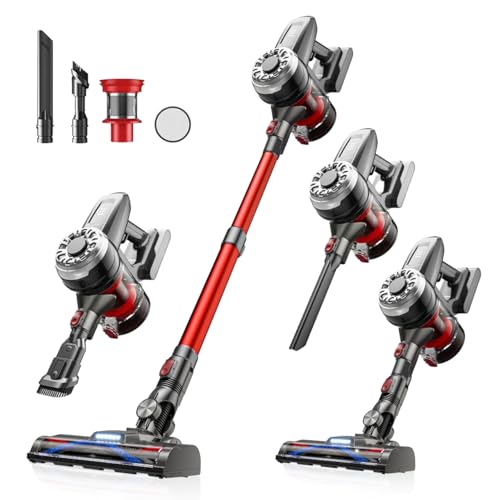 Hearten Akku Staubsauger Kabellos 35KPa Akkusauger Leise Bis zu 60 Min Laufzeit mit Touchscreen und Anti Tangle Bürste Für Tierhaare Hartböden Teppich, Gold von Hearten