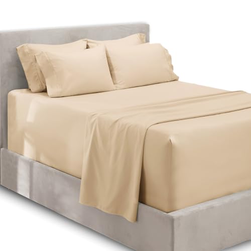 Hearth & Harbor 4 Piece Bed Sheet Set Extra Deep Pocket, Fits Mattress from 18-24 inces Depth, Twin, Cream von Hearth & Harbor