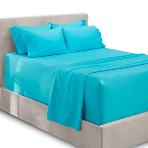 Hearth & Harbor 4 Piece Bed Sheet Set Extra Deep Pocket, Fits Mattress from 18-24 inces Depth, Twin XL, Beach Blue von Hearth & Harbor