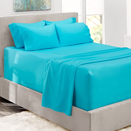 Hearth & Harbor 4 Piece Bed Sheet Set Extra Spannbetttuch, passend für Matratzen von 45,7-61 cm Tiefe, Beach Blue, Size Twin von Hearth & Harbor