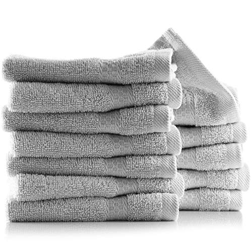 Hearth & Harbor 500 g/m² Hand- & Badetuch Kollektion – 100% Baumwolle Luxus Set von 12 Mehrzweck-Waschlappen – 12 Stück von 33 x 33 cm Ultra weich & sehr saugfähig Waschlappen für Gesicht & Körper – Grau von Hearth & Harbor