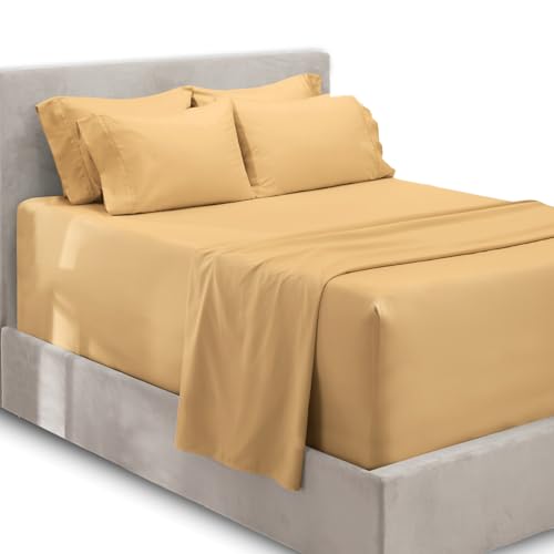 Hearth & Harbor 6 Piece Bed Sheet Set Extra Deep Pocket, Fits Mattress from 18-24 inces Depth, California King, Camel von Hearth & Harbor