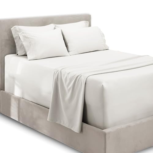 Hearth & Harbor 6 Piece Bed Sheet Set Extra Deep Pocket, Fits Mattress from 18-24 inces Depth, California King, White von Hearth & Harbor