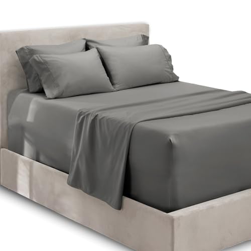 Hearth & Harbor 6 Piece Bed Sheet Set Extra Deep Pocket, Fits Mattress from 18-24 inces Depth, Full, Gray von Hearth & Harbor