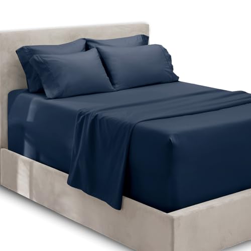 Hearth & Harbor 6 Piece Bed Sheet Set Extra Deep Pocket, Fits Mattress from 18-24 inces Depth, Full, Navy Blue von Hearth & Harbor