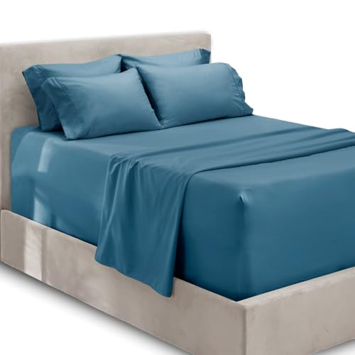 Hearth & Harbor 6 Piece Bed Sheet Set Extra Deep Pocket, Fits Mattress from 18-24 inces Depth, King, Blue Heaven Hearth & Harbor 6 Piece Bed Sheet Set Extra Deep Pocket, Fits Mattress from 18-24 inces Depth, King, Blue Heaven von Hearth & Harbor