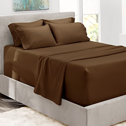 Hearth & Harbor 6 Piece Bed Sheet Set Extra Deep Pocket, Fits Mattress from 18-24 inces Depth, King, Brown von Hearth & Harbor