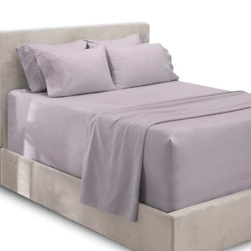 Hearth & Harbor 6 Piece Bed Sheet Set Extra Deep Pocket, Fits Mattress from 18-24 inces Depth, King, Light Lavender von Hearth & Harbor