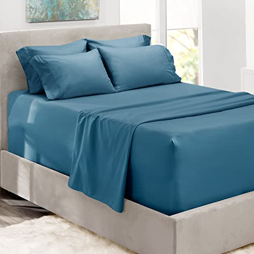 Hearth & Harbor 6 Piece Bed Sheet Set Extra Deep Pocket, Fits Mattress from 18-24 inces Depth, Queen, Blue Heaven von Hearth & Harbor