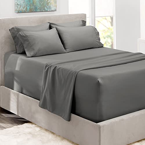 Hearth & Harbor 6 Piece Bed Sheet Set Extra Deep Pocket, Fits Mattress from 18-24 inces Depth, Queen, Gray von Hearth & Harbor