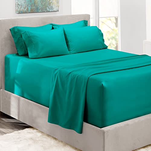 Hearth & Harbor 6 Piece Bed Sheet Set Extra Deep Pocket, Fits Mattress from 18-24 inces Depth, Queen, Teal von Hearth & Harbor