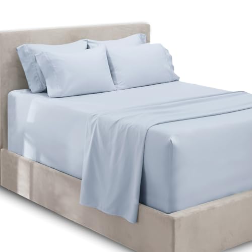 Hearth & Harbor 6 Piece Bed Sheet Set Extra Deep Pocket, Fits Mattress from 18-24 inces Depth, Split King, Ice Blue von Hearth & Harbor