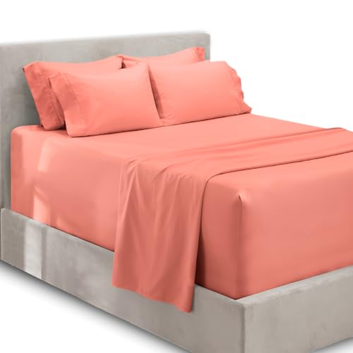 Hearth & Harbor 6 Piece Bed Sheet Set Extra Deep Pocket, Fits Mattress from 18-24 inces Depth, Split King, Misty Rose von Hearth & Harbor
