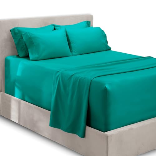 Hearth & Harbor 6 Piece Bed Sheet Set Extra Deep Pocket, Fits Mattress from 18-24 inces Depth, Split King, Teal von Hearth & Harbor
