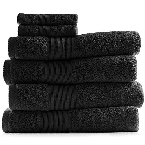 Hearth & Harbor 700 GSM Hand & Bath Collection - 100% Baumwolle Luxus Set aus 4 Badetuch - Ultra weich & saugstark Strand Spa & Bad Body Duschtücher 4 Waschlappen schwarz von Hearth & Harbor