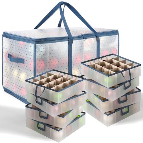 Hearth & Harbor Große Aufbewahrungsbox mit verstellbaren Trennwänden aus Kunststoff für 128 Weihnachtsdekorationen oder Dekorationen, Plastik, Plastic von Hearth & Harbor