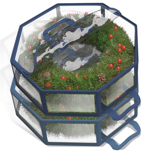 Hearth & Harbor Transparente PVC-Kranz-Aufbewahrungsbox, 61 cm, doppelter Reißverschluss, verstärkte Griffe, strapazierfähiges PVC-Material von Hearth & Harbor