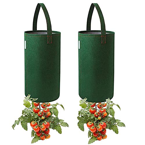 Hearthrousy 2 Stück Pflanzsack Tomaten Pflanzbeutel Tomaten Filz Pflanztasche mit Tragegriffen Hängende Pflanze Blumentopf Behälter Atmungsaktiv Tomatenbeutel von Hearthrousy