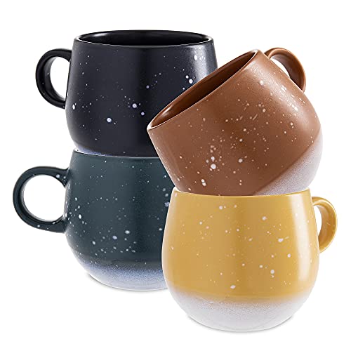 Heartland Hive Set mit 4 Kaffeetassen aus Steingut, helle und farbenfrohe Kaffeetassen, Tassen für Tee, Latte und heiße Schokolade, 500 ml, (Blaugrün, Marineblau, Gelb, Orange) von Heartland Hive