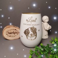 Personalisiertes Windlicht Premium Hund Katze Portrait Silhouette Grablicht Grabvase Grablampe Trauerlicht Gedenklicht Erinnerungslicht Tier von Heartlightsgeschenke