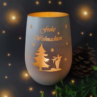 Personalisiertes Windlicht Weihnachten Tanne Hirsch Jäger Gravur Vase Leuchtglas Teelichthalter Kerzenhalter Stölzle Becher Graviert von Heartlightsgeschenke
