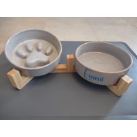 Doppelter Anti Schling Napf | Hunde Und Katzen Slow Feeder Keramiknapf Mit Holzgestell Nassfutter Trockenfutter Geschenkidee Doppelter Anti Schling Napf | Hunde Und Katzen Slow Feeder Keramiknapf Mit Holzgestell Nassfutter Trockenfutter Geschenkidee von HeartsForDesigns