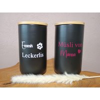 Vorratsdose Aus Keramik Mit Luftdichtem Bambusdeckel | Leckerli Müsli Süßigkeiten Kaffeebehälter Hund Katze Schwarz von HeartsForDesigns
