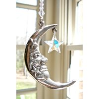 Mond Mit Swarovski Crystal Ab Stern Und Kristallperlen - Kinderzimmer Dekor, Lichtfänger "Man in The Moon" von HeartstringsByMorgan