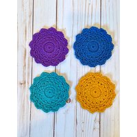Untersetzer Aus Gehäkelter Baumwolle Bunte Getränkeuntersetzer Mit Wellenrand von HeartstringsCroShop