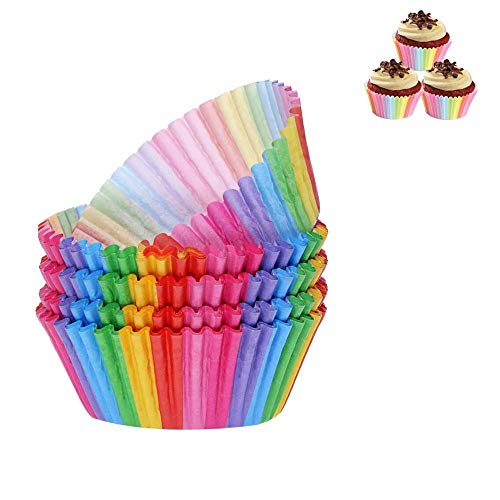 Heatigo 100 Stück Muffin Backformen Cupcake Wrapper Regenbogen Papier Fällen Liners Muffinförmchen für Dessert Backen Geburtstag Hochzeit Party von Heatigo