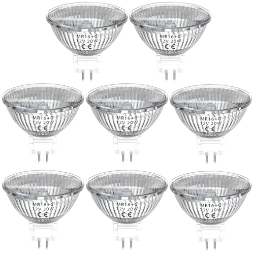 HeatingLux MR16 Halogen Leuchtmittel, 12V 20W MR16 Halogen, GU5.3 Halogen 20W Deckenglühbirnen 2 Pin Dimmbar, Halogen Reflektor 20W GU5.3, MR16 Halogenstrahler 12V 2800K Warmweiß, 8 Stück von HeatingLux