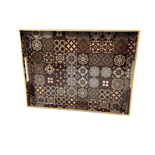 Heaven4you Marokkanisches dekoratives Serviertablett Groß Rechteckig mit Griffen für elegantes Essen, Kaffee, Dekortablett für Küche, Esszimmer oder Wohnzimmer von Heaven4you