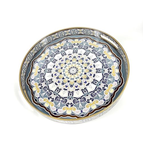 Heaven4you Rundes dekoratives Serviertablett mit aufwendigem Mandala-Muster mit goldfarbenem Rahmen und glänzendem Finish | Stilvoller Organizer oder Lebensmitteltablett für Couchtisch, Essen oder Heaven4you Rundes dekoratives Serviertablett mit aufwendigem Mandala-Muster mit goldfarbenem Rahmen und glänzendem Finish | Stilvoller Organizer oder Lebensmitteltablett für Couchtisch, Essen oder von Heaven4you