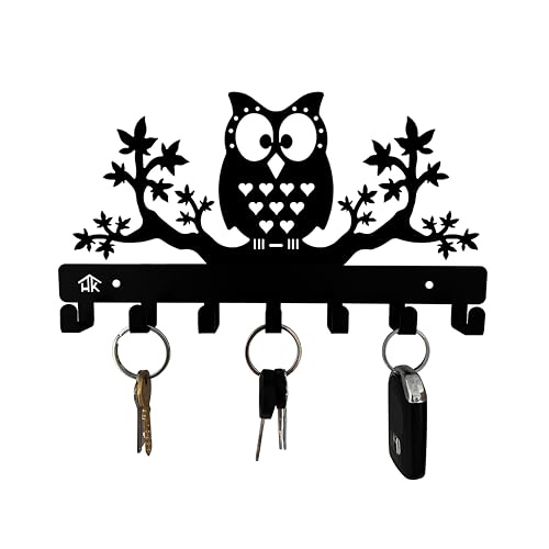 HeavenlyKraft Steel Owl on Maple Trees Key Holder (Black) von HeavenlyKraft