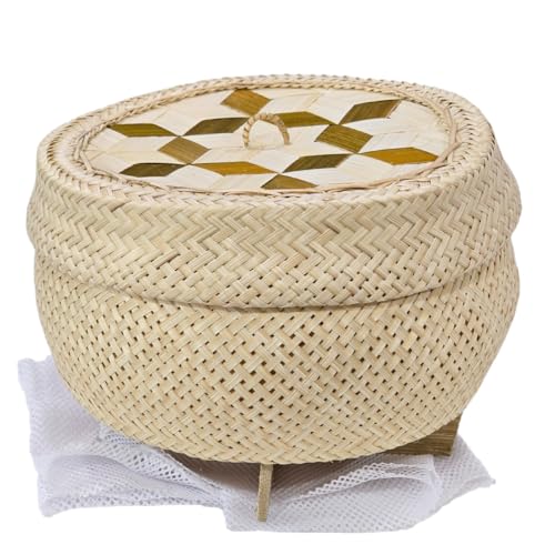 Heavens Tvcz Thailändischer Bambus-Reisdampfkorb – 17,8 cm gewebter Herd & Servierschüssel, natürliches Weidengeflecht mit 2 Baumwolltucheinlagen – asiatisches Küchenwerkzeug & Tischdekoration von Heavens Tvcz